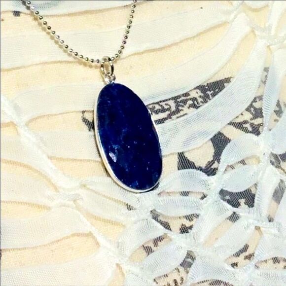 Blue Lapis Lazuli Gemstone Sterling Silver Pendant Ball Lanyard Necklace NEW - Picture 1 of 3